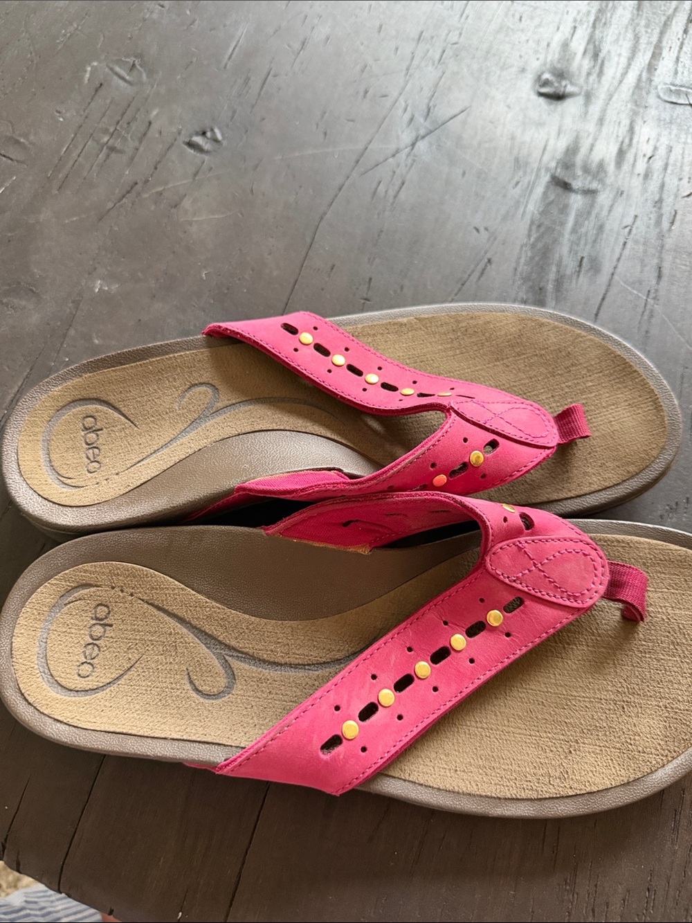 Abeo Women's Hot Pink Perforated Thong Sandals with Gold Accents